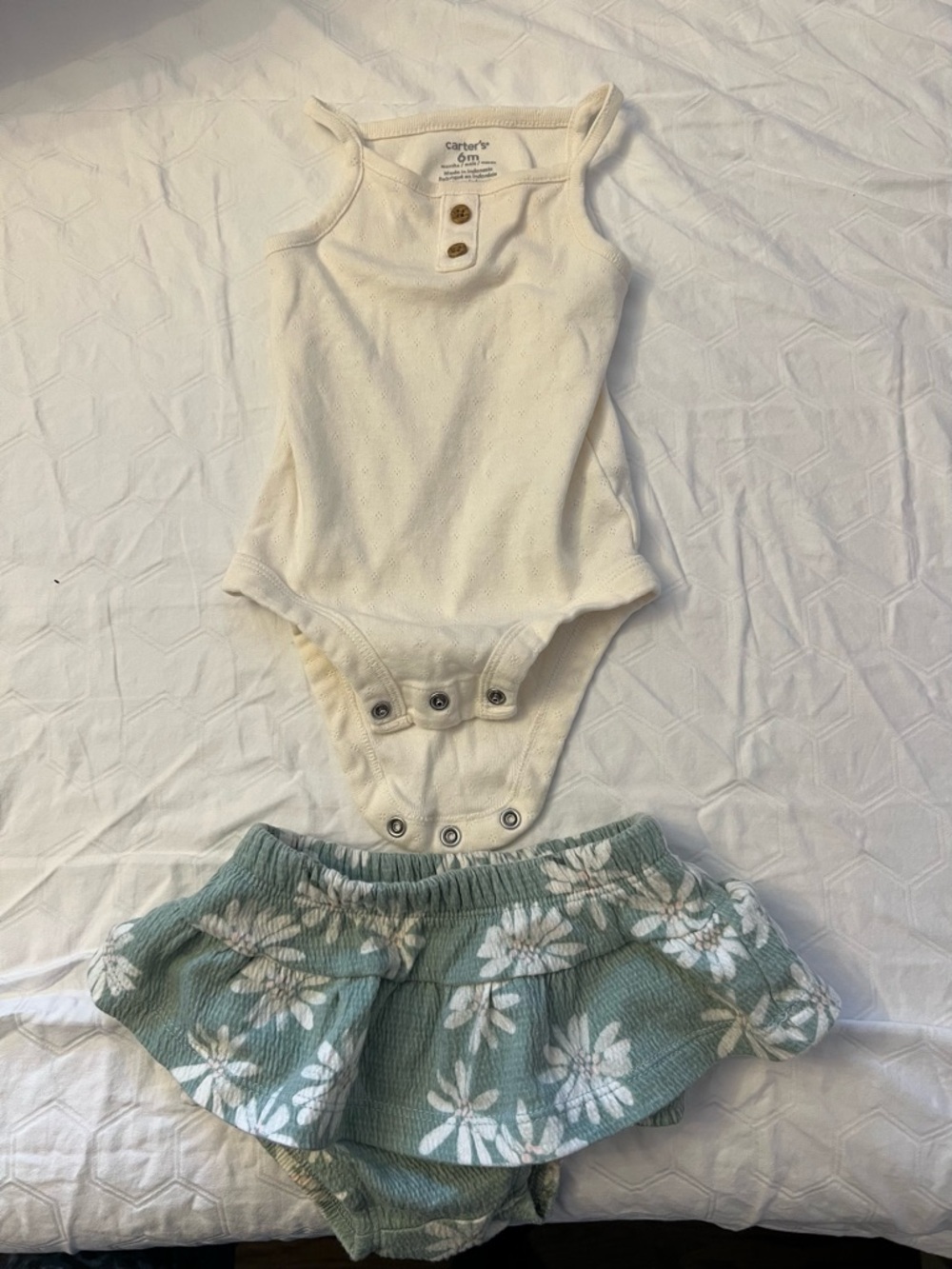 Carter's Cream Ribbed Tank Onesie with Green Floral Skirted Bloomers